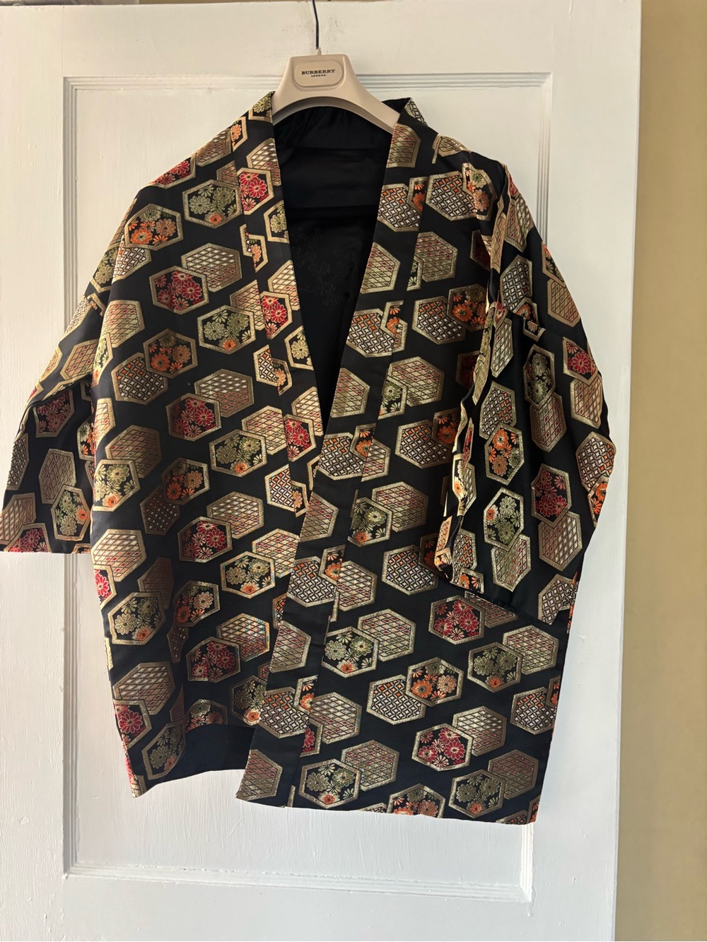 Silk-Blend Black Patterned Lightweight Shirt Jacket